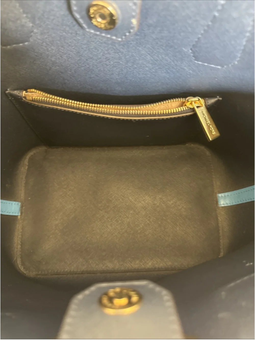 Michael Kors Greenwich Large Saffiano Leather Grab Bag Blue Gold Hardware